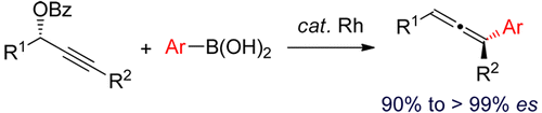 2016-ruchti Rh-Catalyzed Stereospecific Synthesis of Allenes from Propargylic Benzoates and Arylboronic Acids