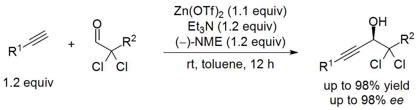 Enantioselective Addition of Alkynes to α,α-Dichlorinated Aldehydes. Y. Sempere Molina, J. Ruchti and E. M. Carreira, Org. Lett. 2017, Article ASAP