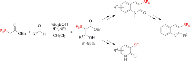 Enlarged view: Formation of α-SF5-Enolate Enables Preparation of 3-SF5-Quinolin-2-ones, 3-SF5-Quinolines, and 3-SF5-Pyridin-2-ones: Evaluation of their Physicochemical Properties.